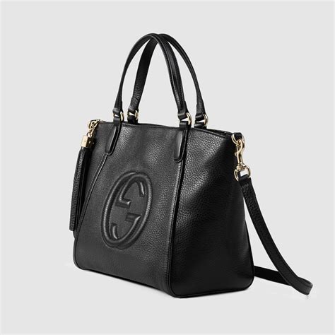 gucci black shoulder bag with leather handle|gucci soho shoulder bag large.